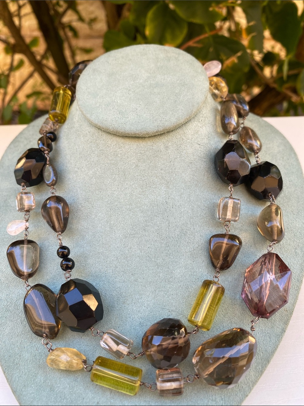 Vintage Multicolor Faceted Bead Double-Strand Statement Necklace